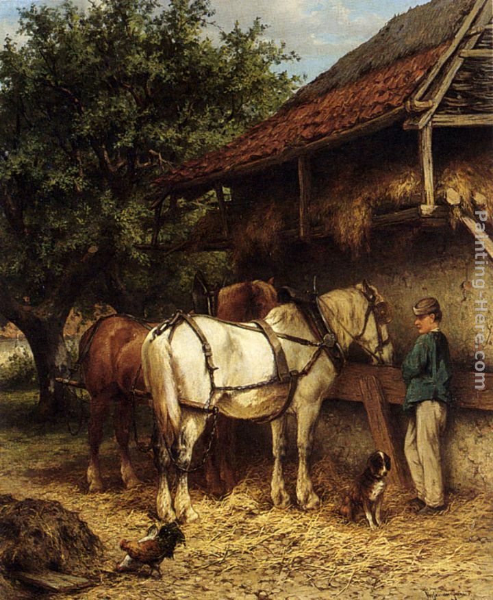 Wouterus Verschuur Jr Two Horses By A Stable